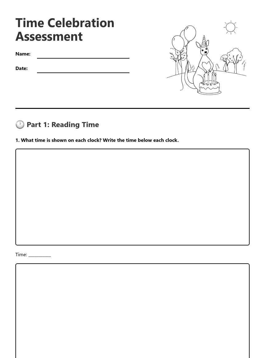 Time Celebration Assessment worksheet preview