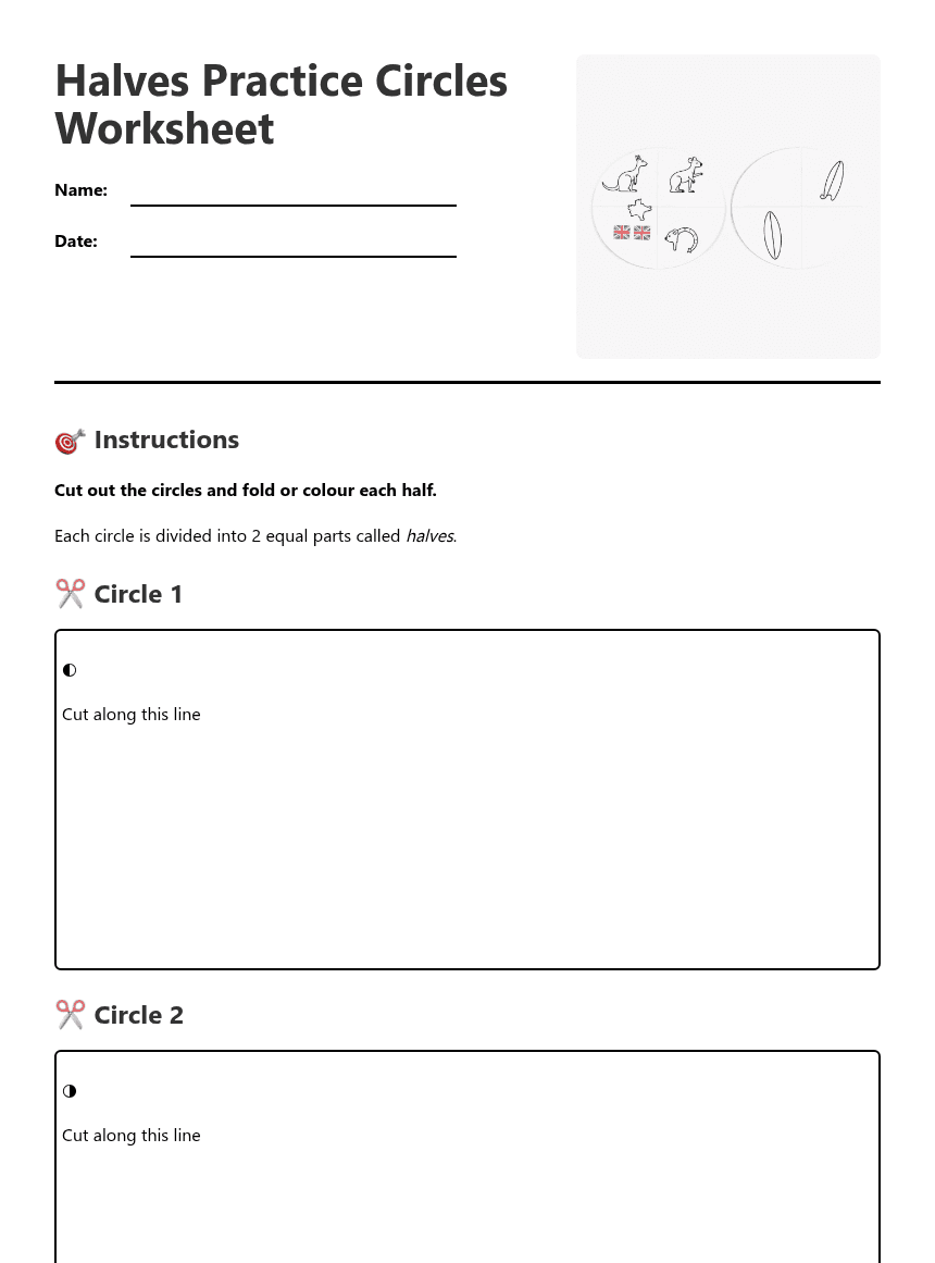 Halves Practice Circles Worksheet worksheet preview