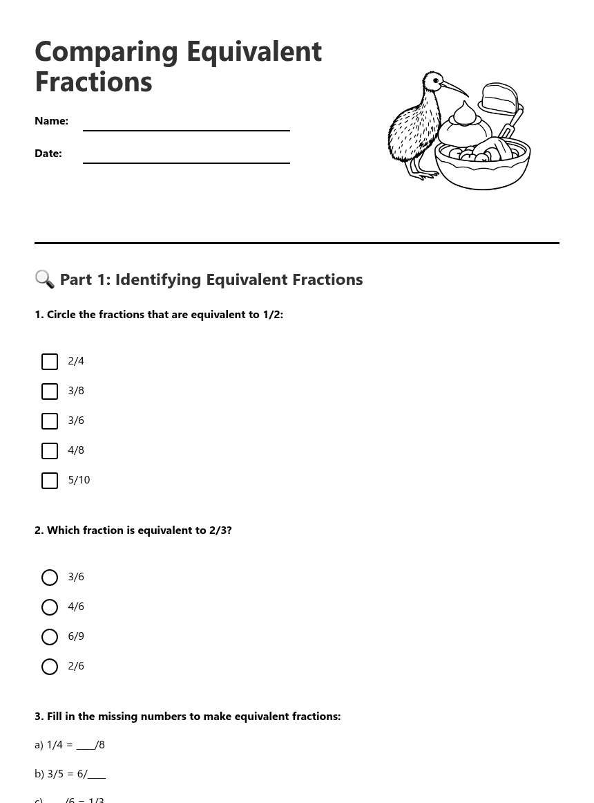 Comparing Equivalent Fractions worksheet preview
