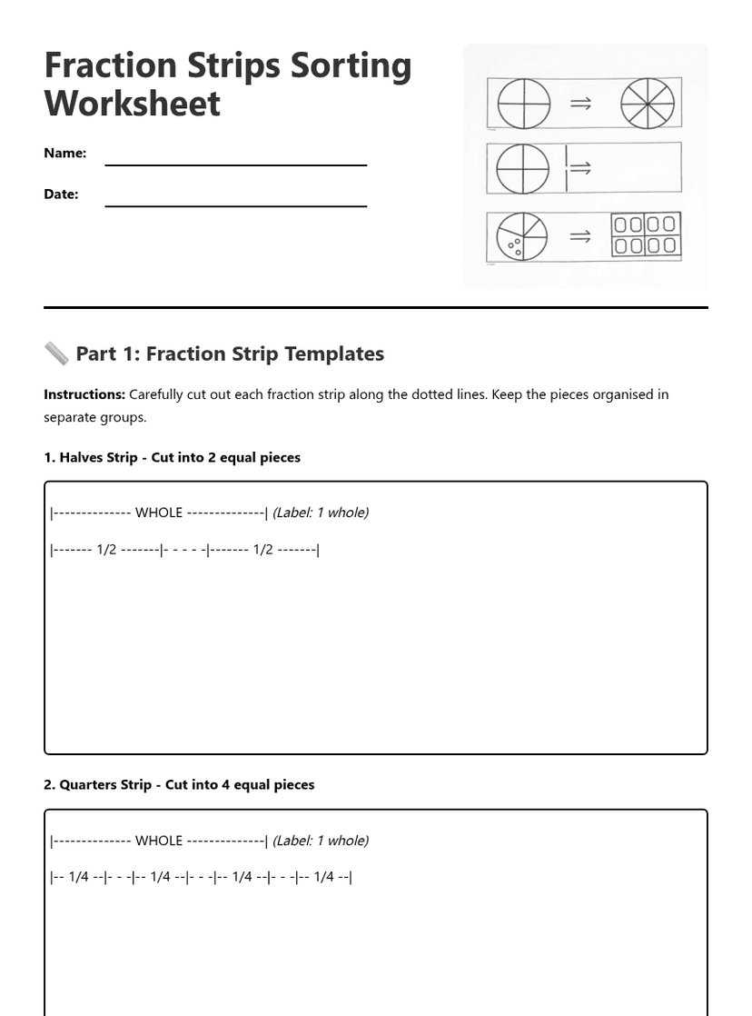 Fraction Strips Sorting Worksheet