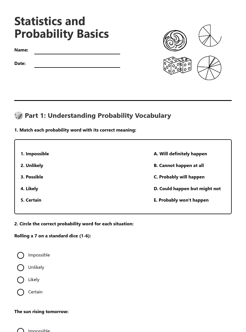 Statistics and Probability Basics worksheet preview