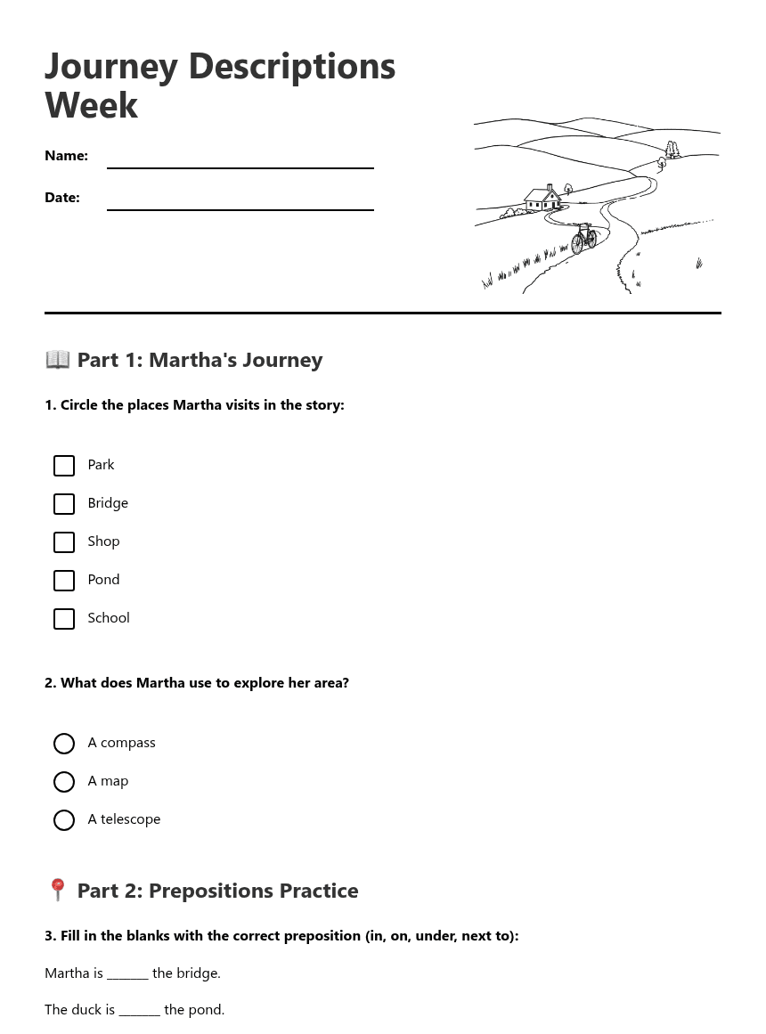 Journey Descriptions Week worksheet preview