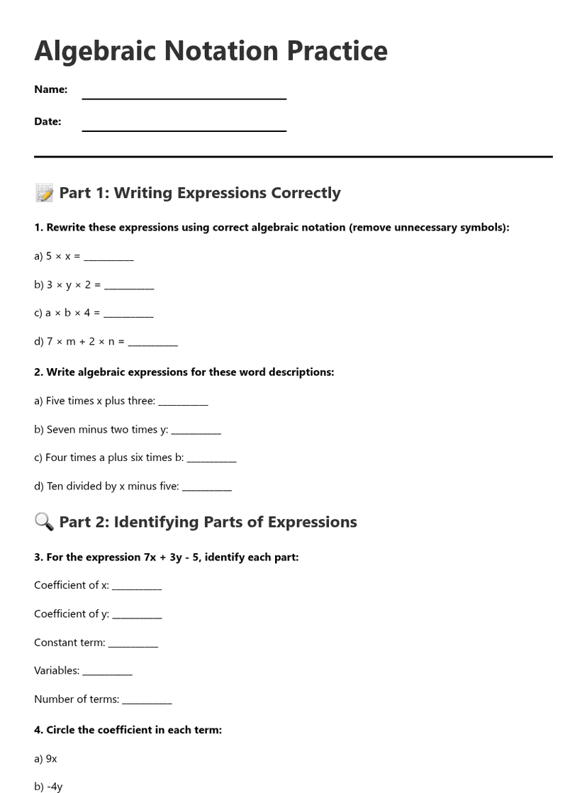 Algebraic Notation Practice