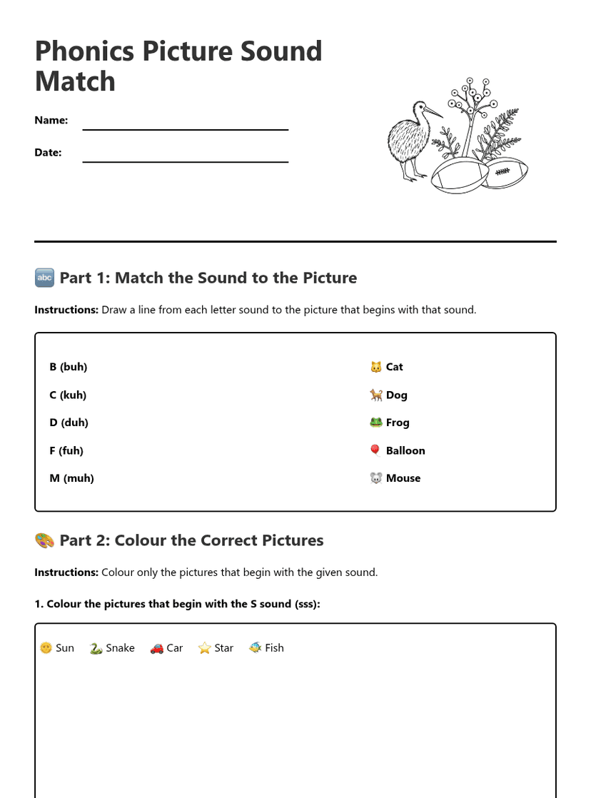 Phonics Picture Sound Match