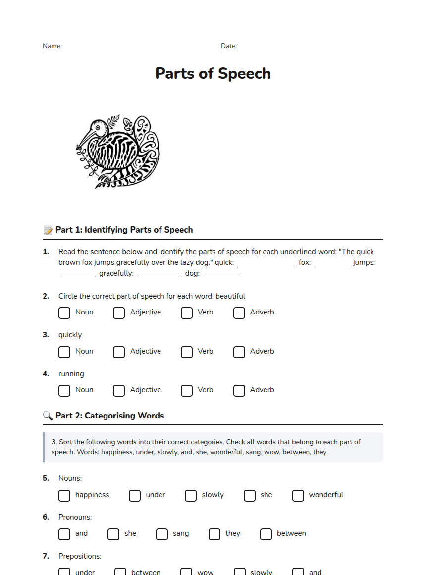 Parts of Speech worksheet preview