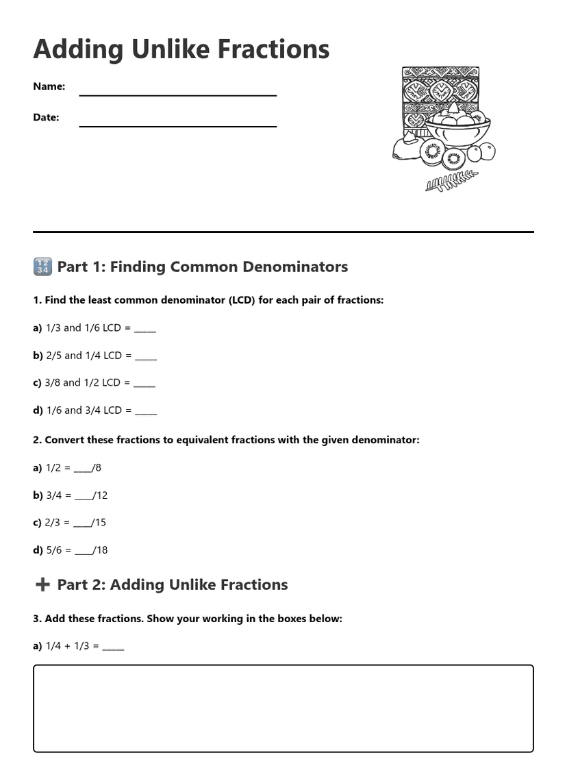 Adding Unlike Fractions