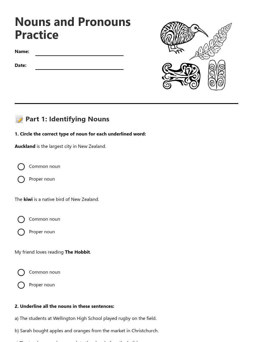 Nouns and Pronouns Practice worksheet preview