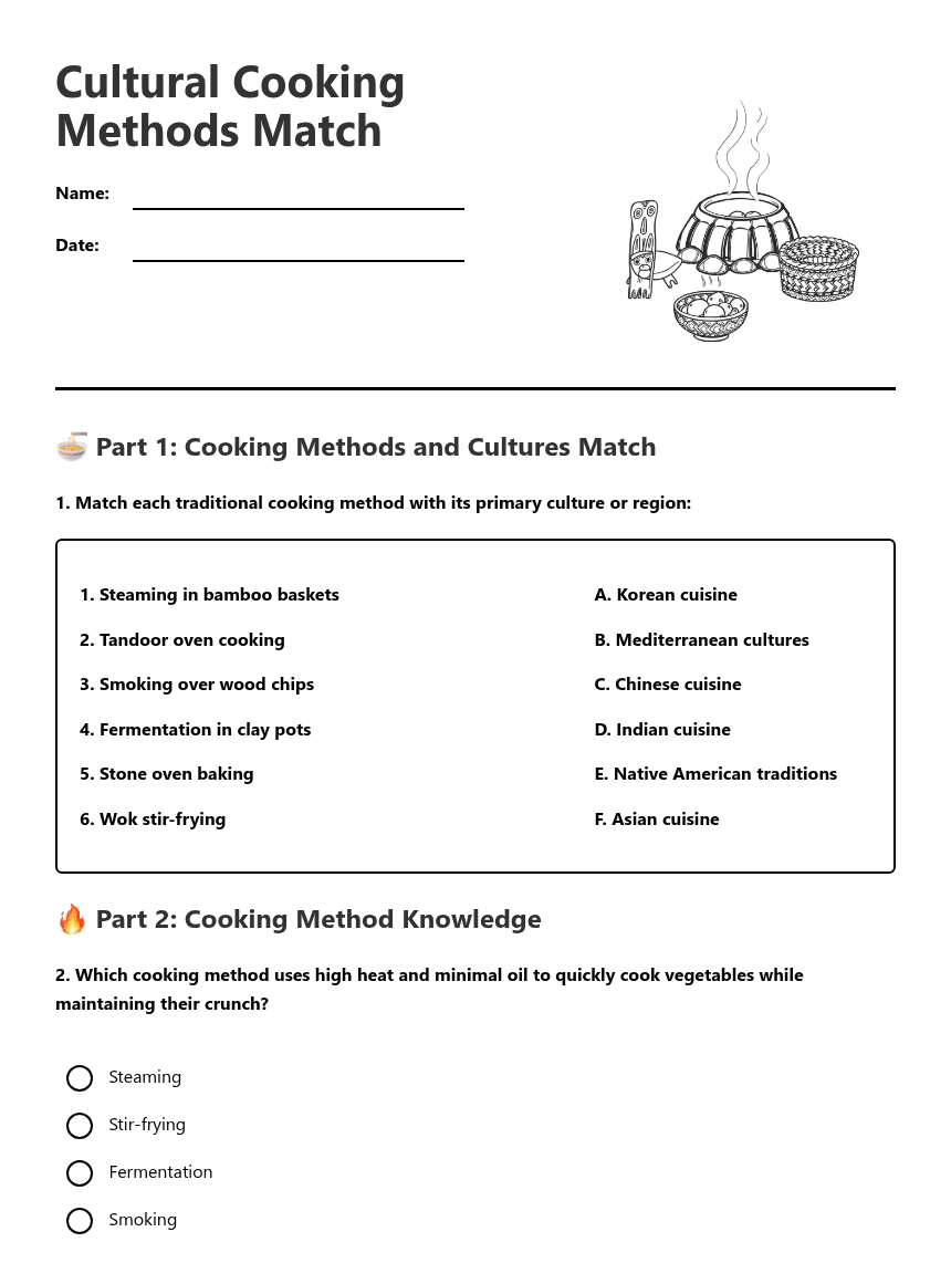 Cultural Cooking Methods Match worksheet preview