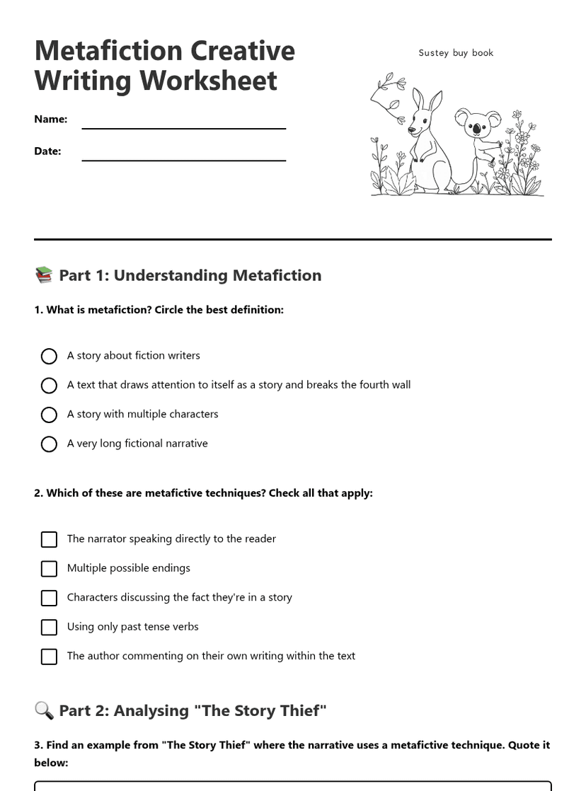 Metafiction Creative Writing Worksheet