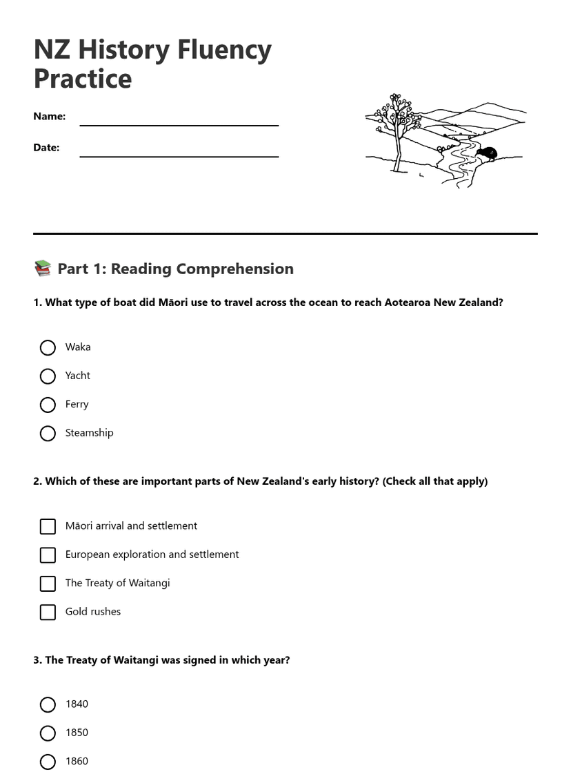 NZ History Fluency Practice