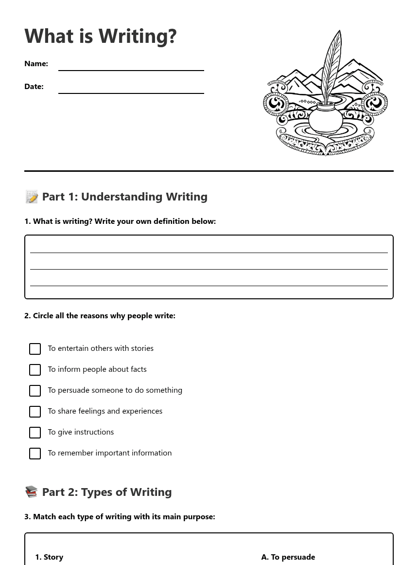 What is Writing? worksheet preview