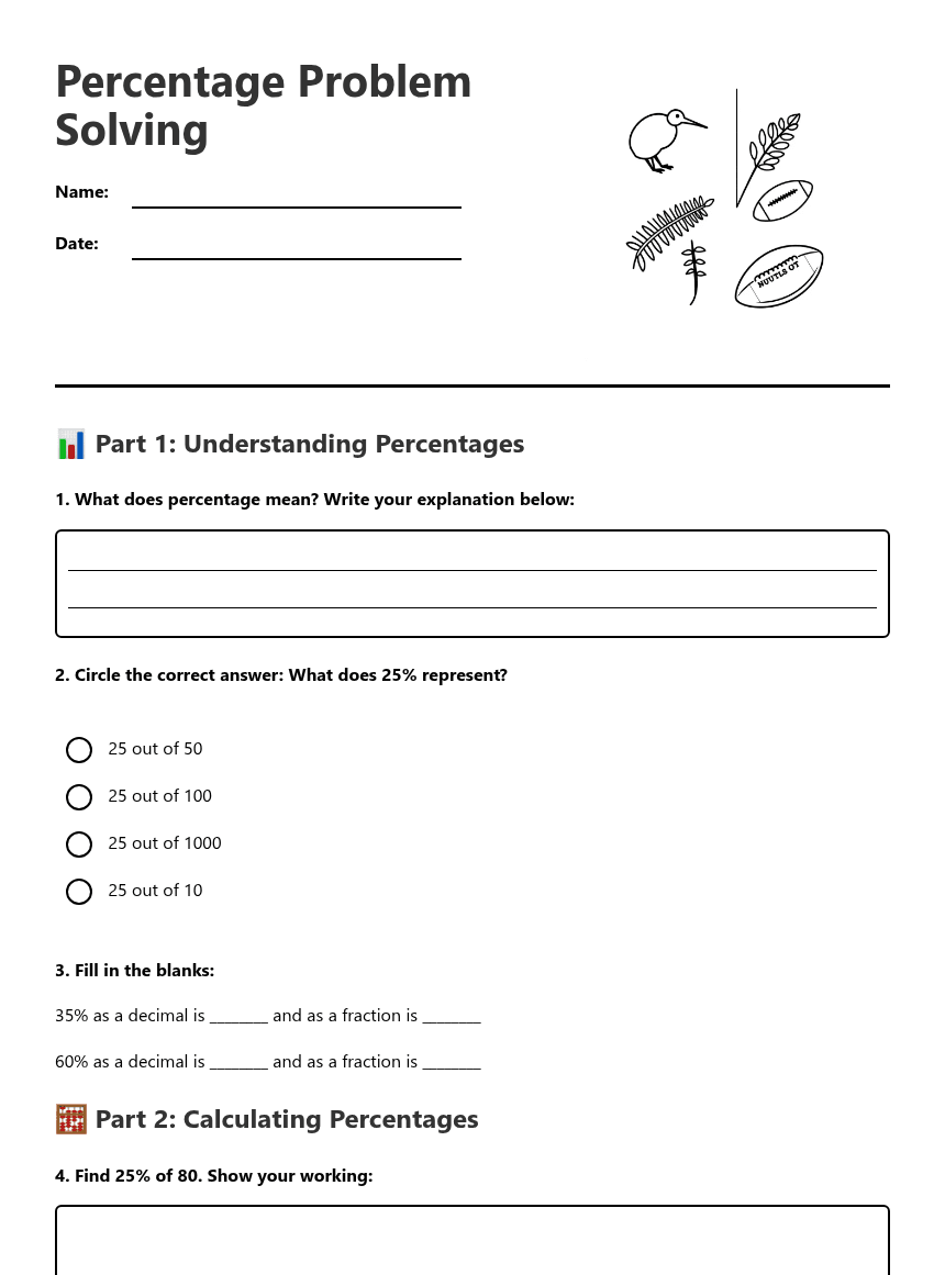 Percentage Problem Solving worksheet preview