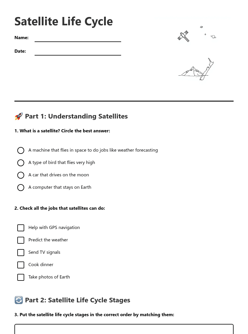 Satellite Life Cycle worksheet preview