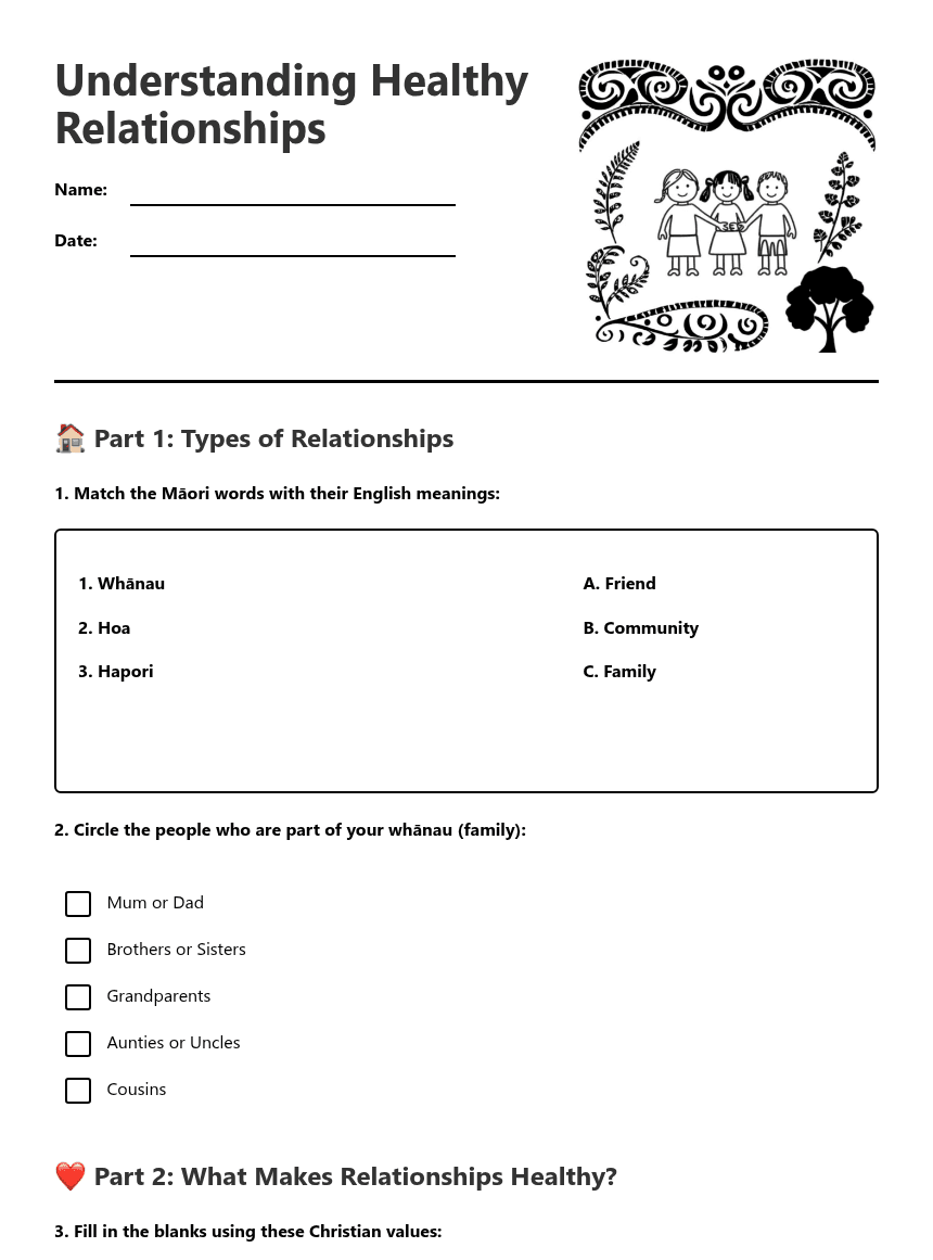 Understanding Healthy Relationships worksheet preview