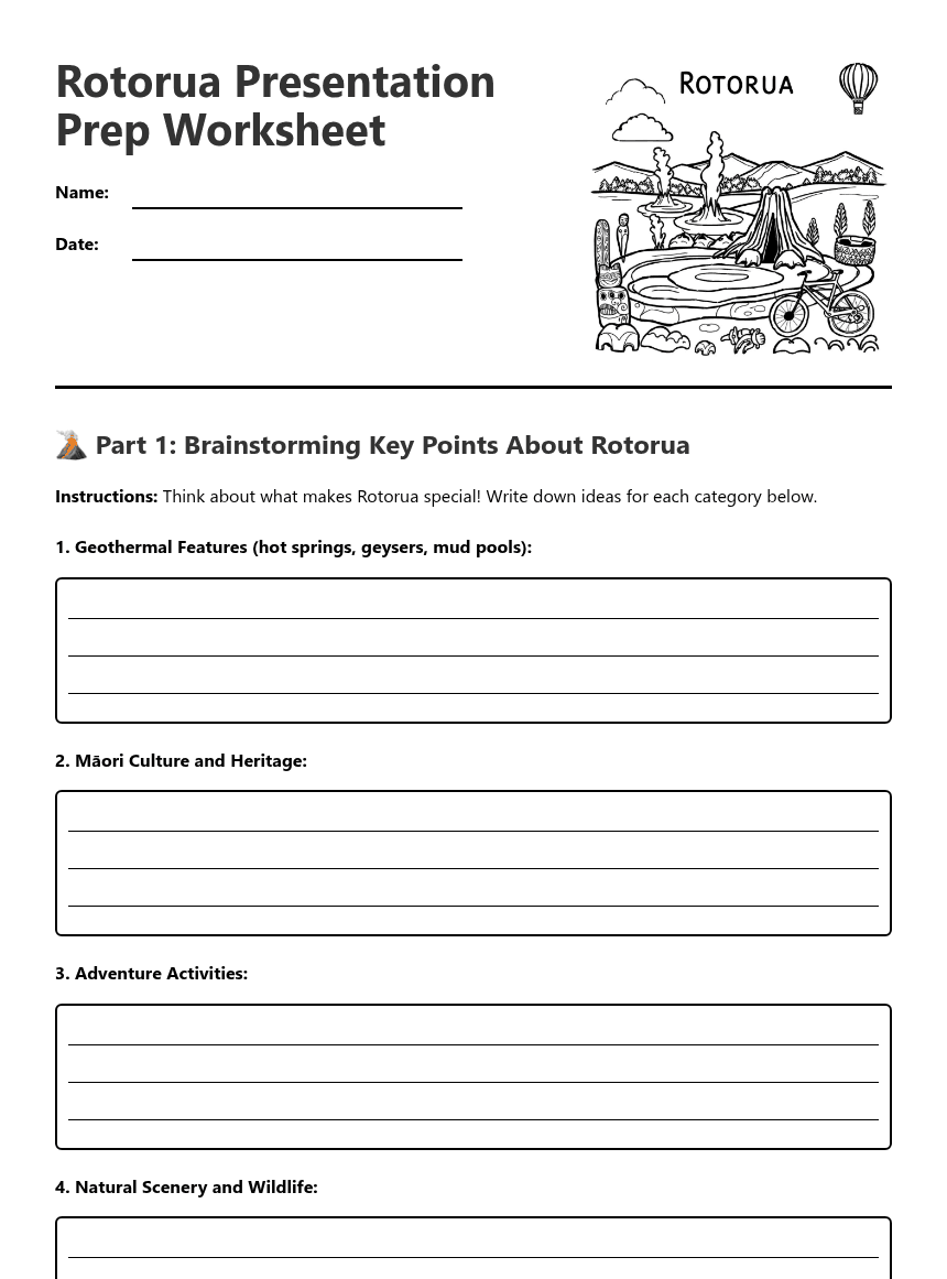 Rotorua Presentation Prep Worksheet worksheet preview