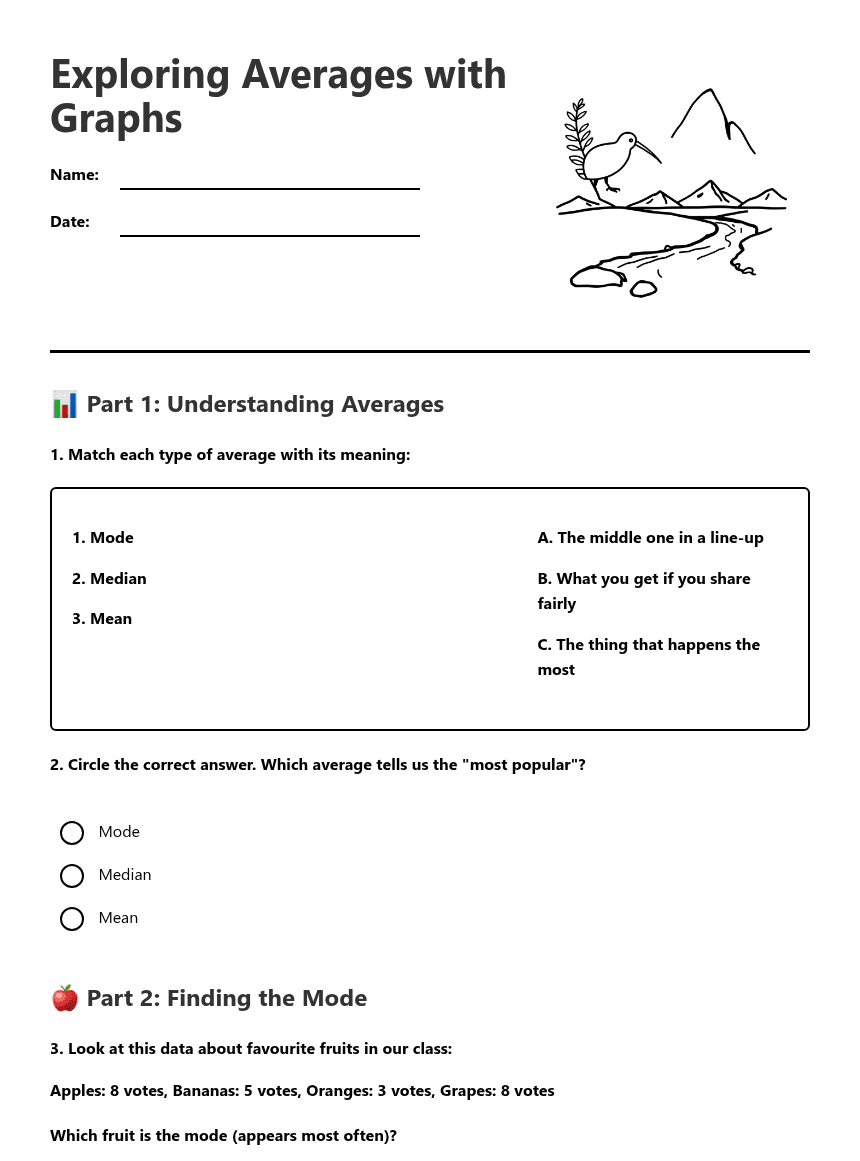 Exploring Averages with Graphs worksheet preview