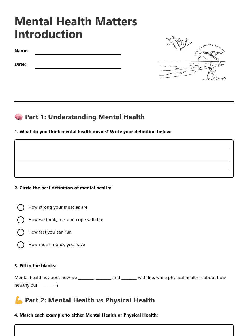 Mental Health Matters Introduction worksheet preview
