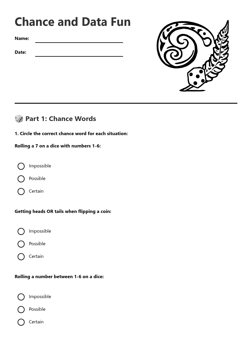 Chance and Data Fun worksheet preview