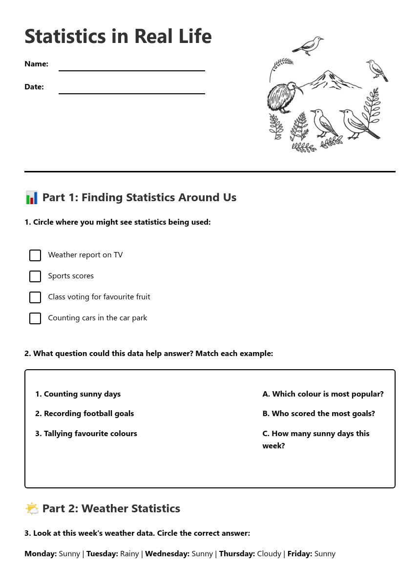 Statistics in Real Life worksheet preview