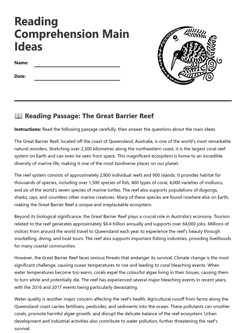 Reading Comprehension Main Ideas