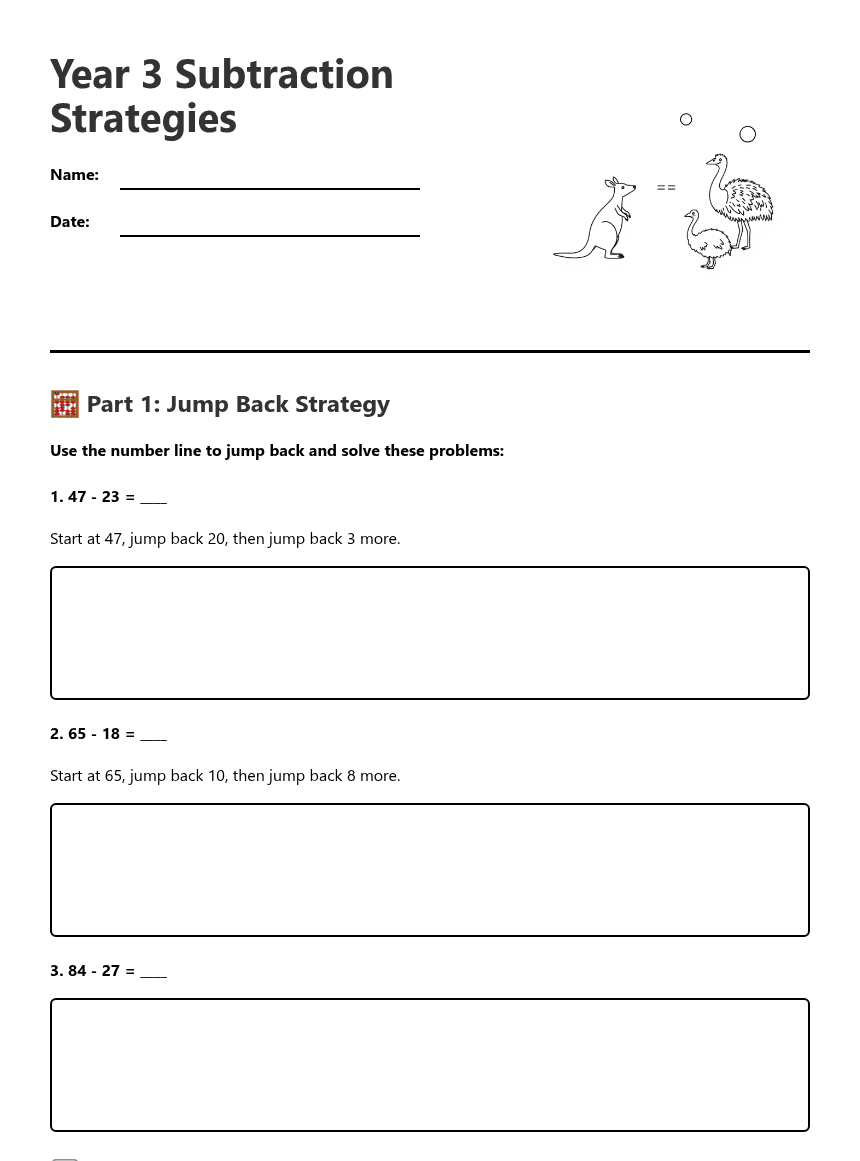Year 3 Subtraction Strategies worksheet preview
