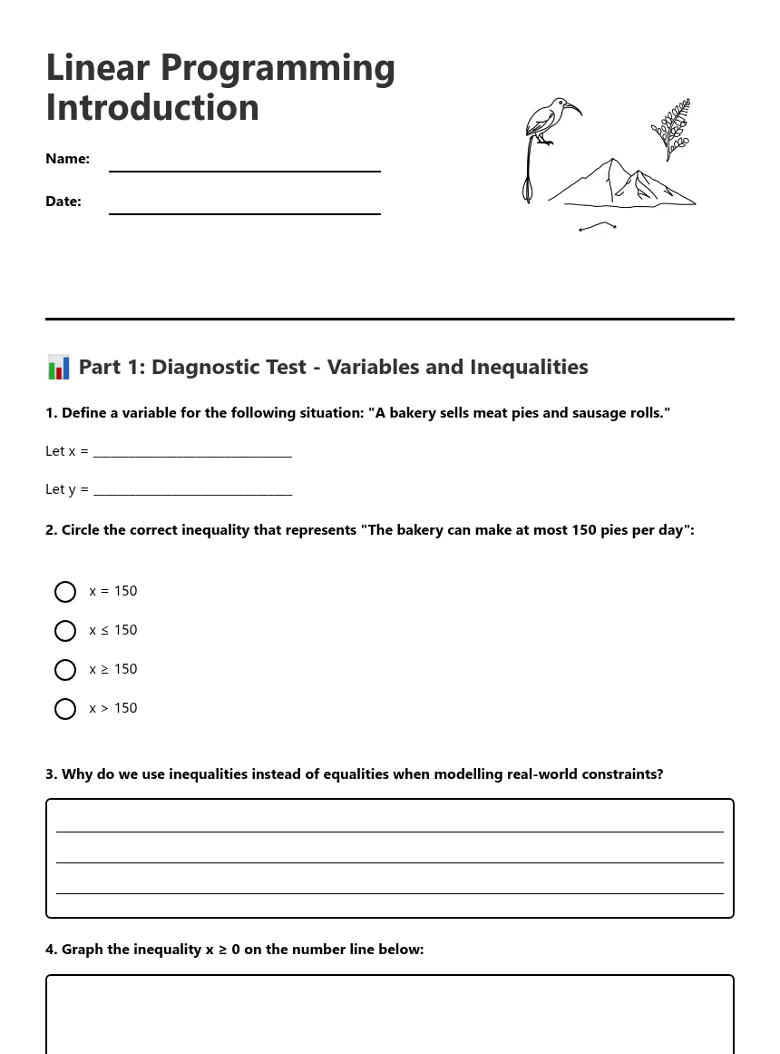 Linear Programming Introduction worksheet preview