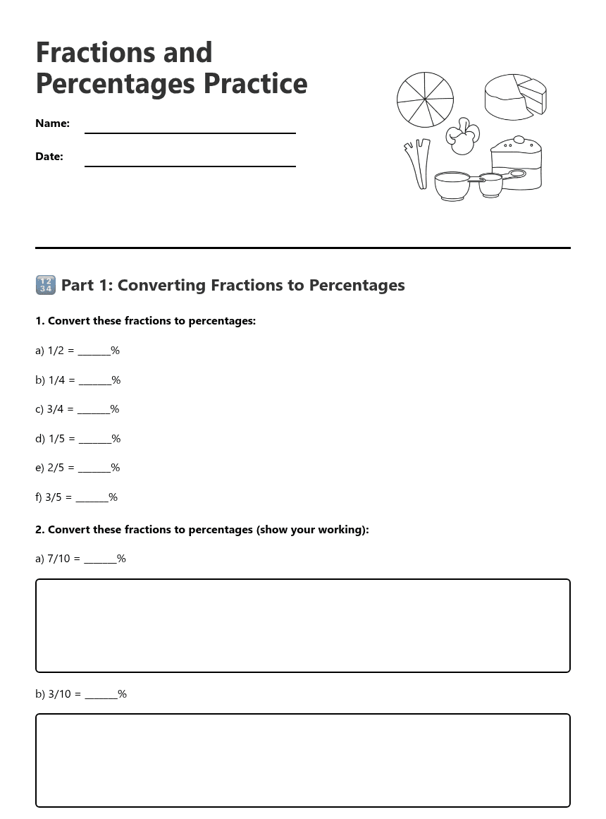 Fractions and Percentages Practice worksheet preview