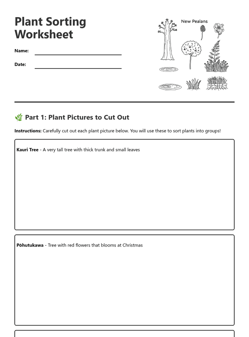 Plant Sorting Worksheet
