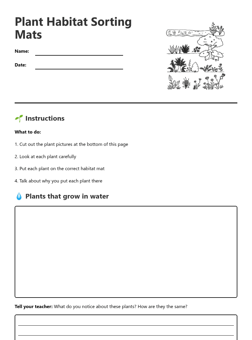 Plant Habitat Sorting Mats worksheet preview