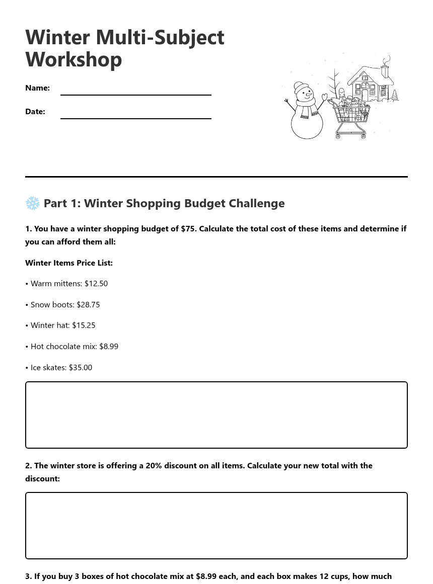 Winter Multi-Subject Workshop worksheet preview