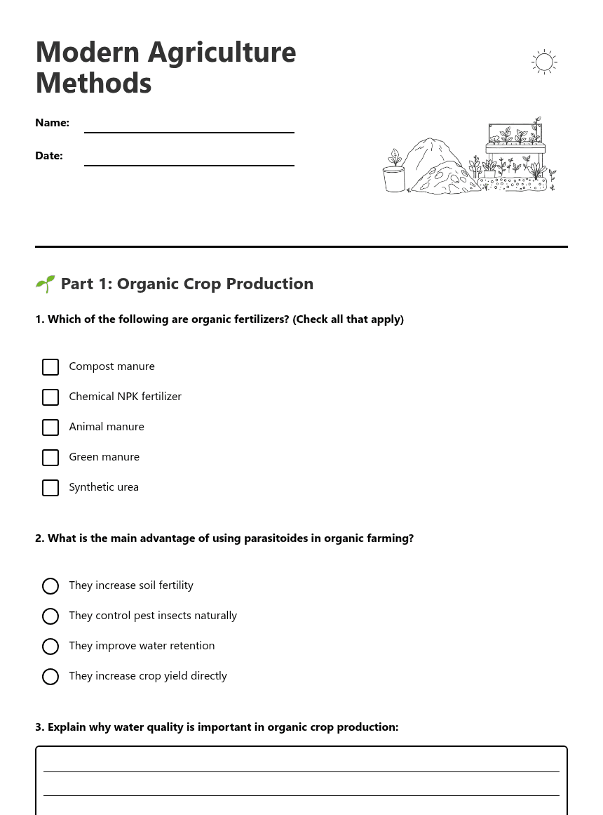 Modern Agriculture Methods worksheet preview