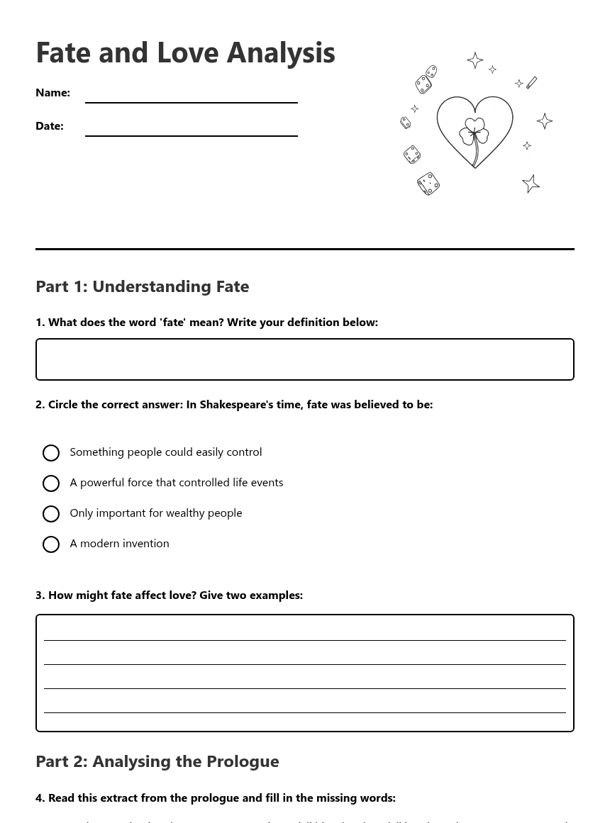 Fate and Love Analysis worksheet preview