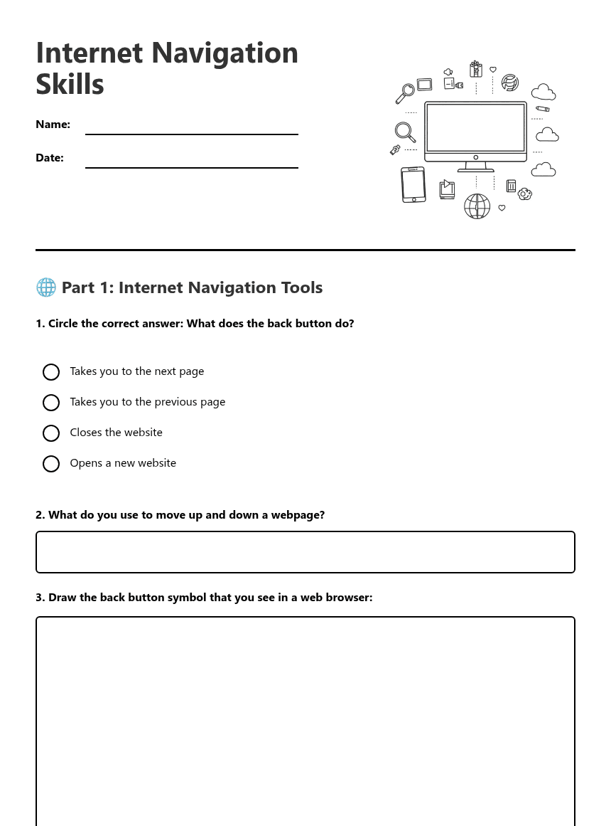 Internet Navigation Skills worksheet preview