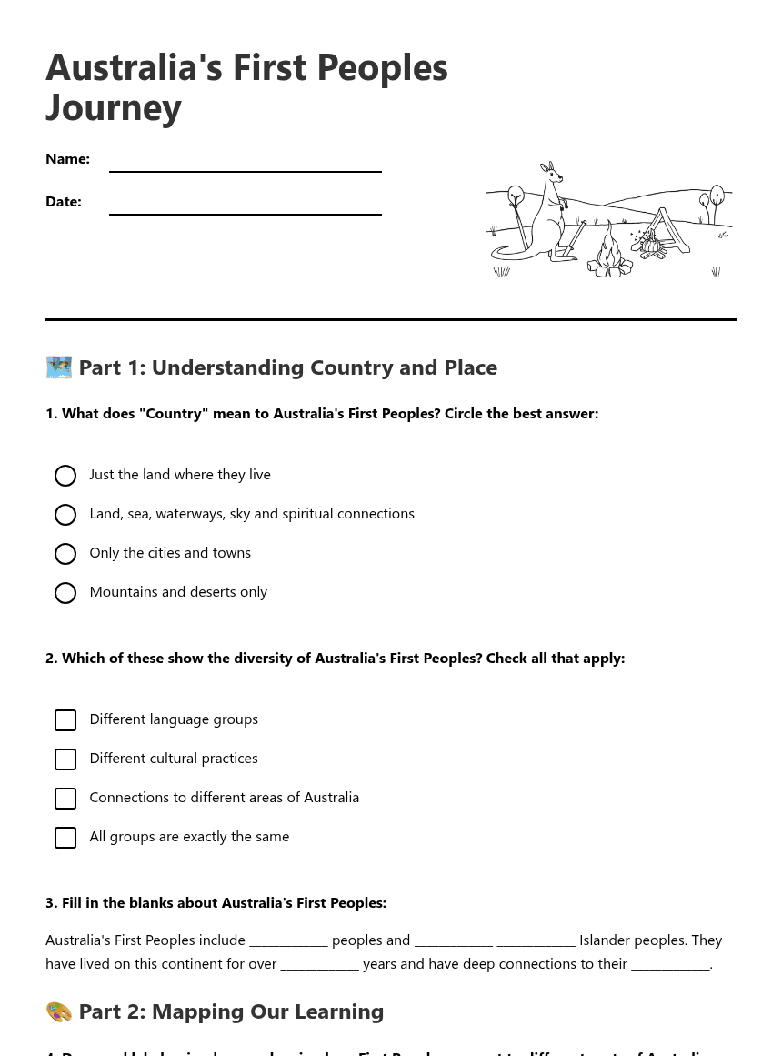 Australia's First Peoples Journey worksheet preview