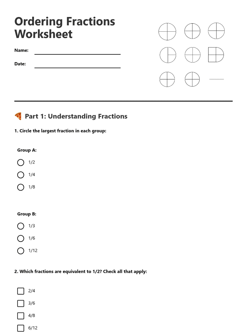Ordering Fractions Worksheet