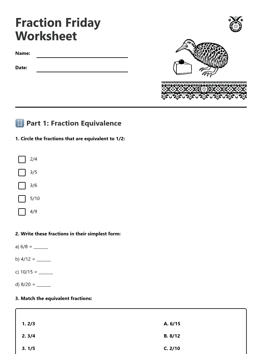 Fraction Friday Worksheet worksheet preview