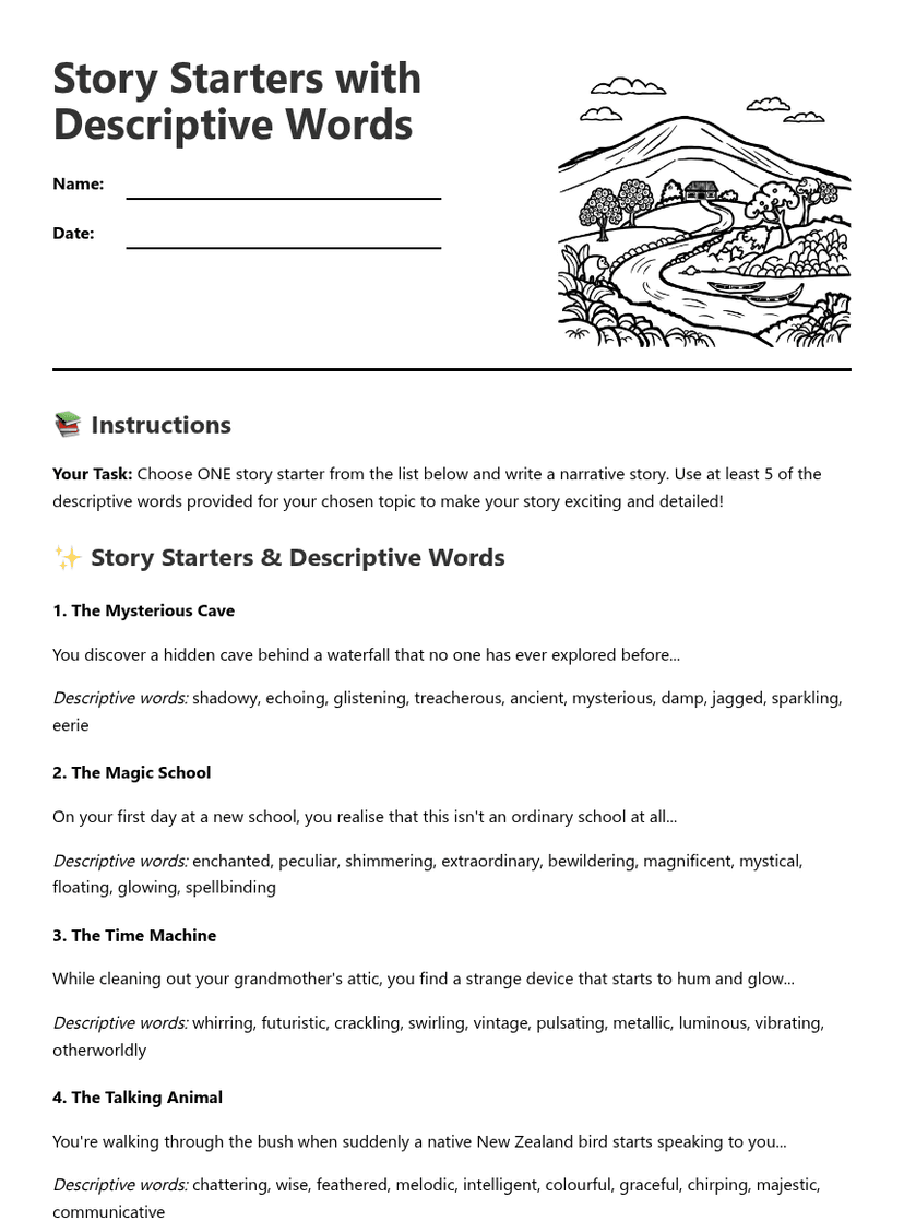 Story Starters with Descriptive Words