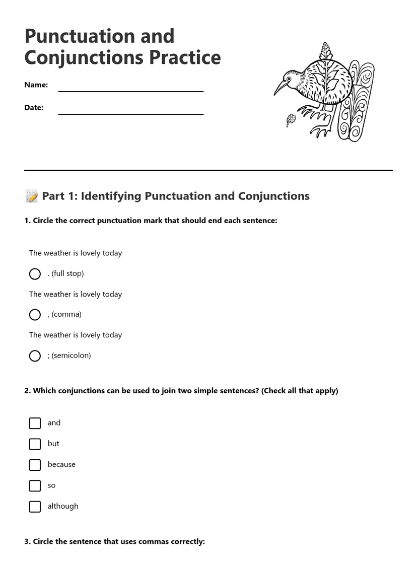 Punctuation and Conjunctions Practice