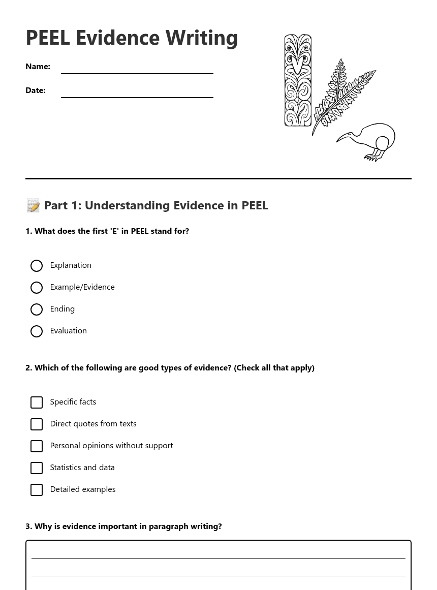 PEEL Evidence Writing worksheet preview