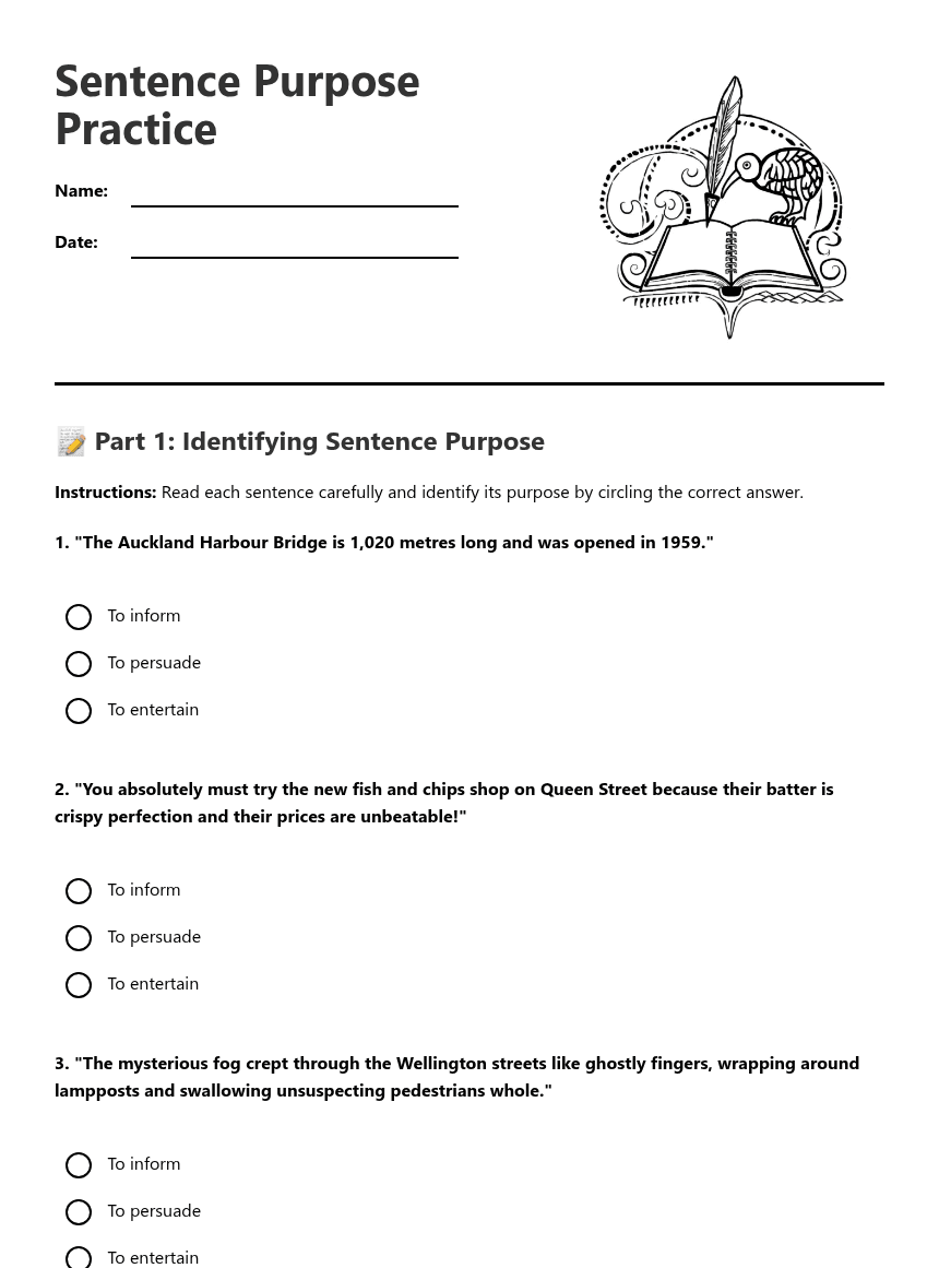 Sentence Purpose Practice worksheet preview