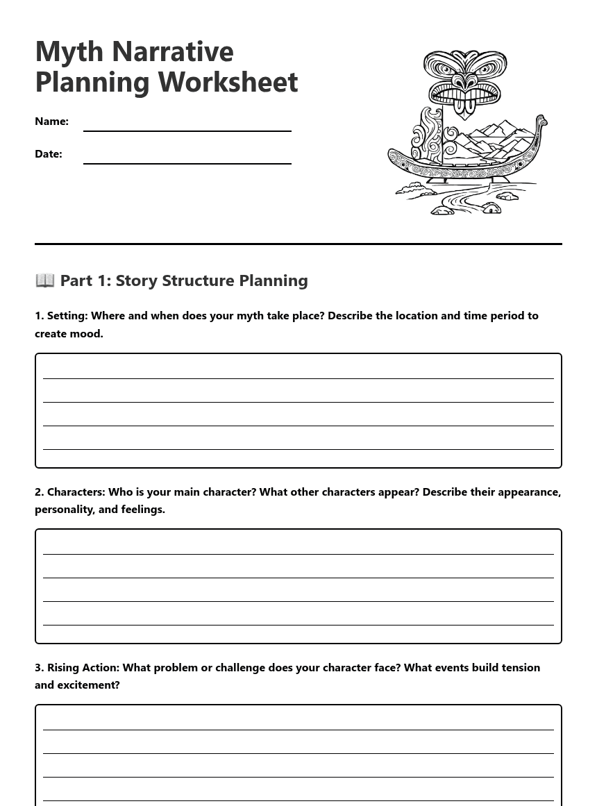 Myth Narrative Planning Worksheet worksheet preview