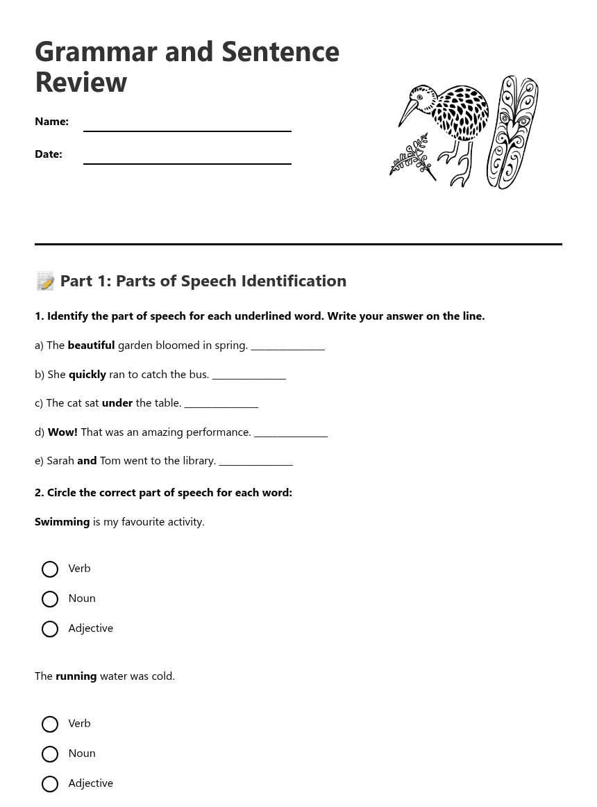 Grammar and Sentence Review worksheet preview