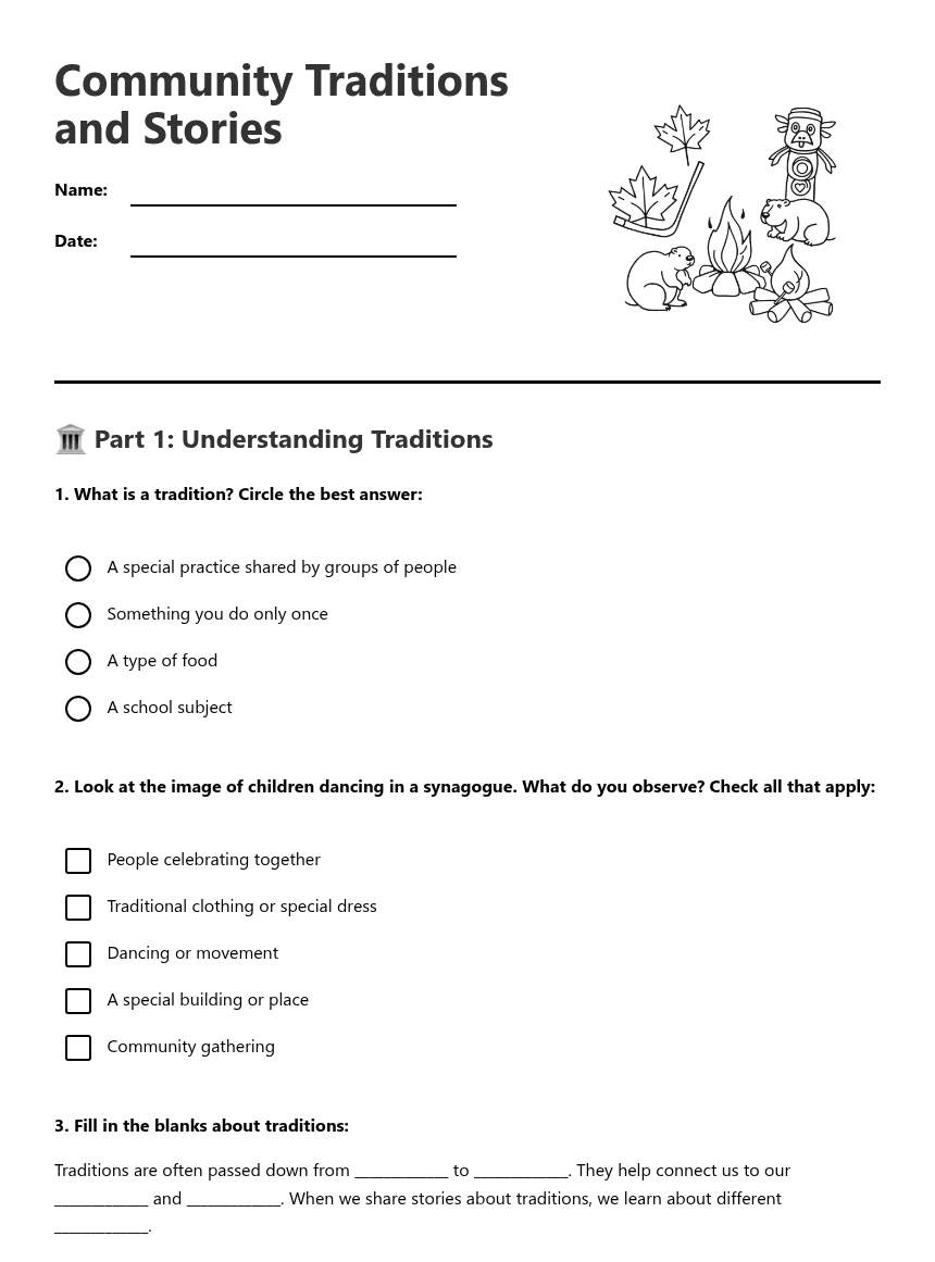 Community Traditions and Stories worksheet preview