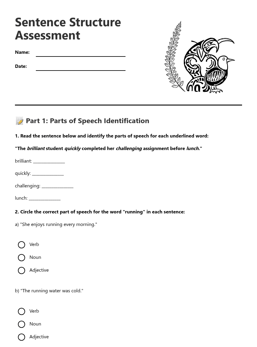 Sentence Structure Assessment worksheet preview