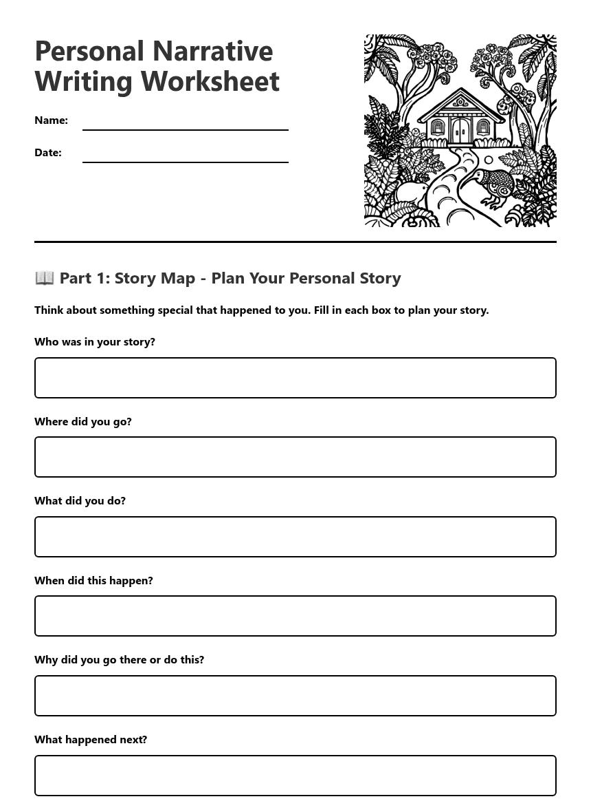 Personal Narrative Writing Worksheet worksheet preview