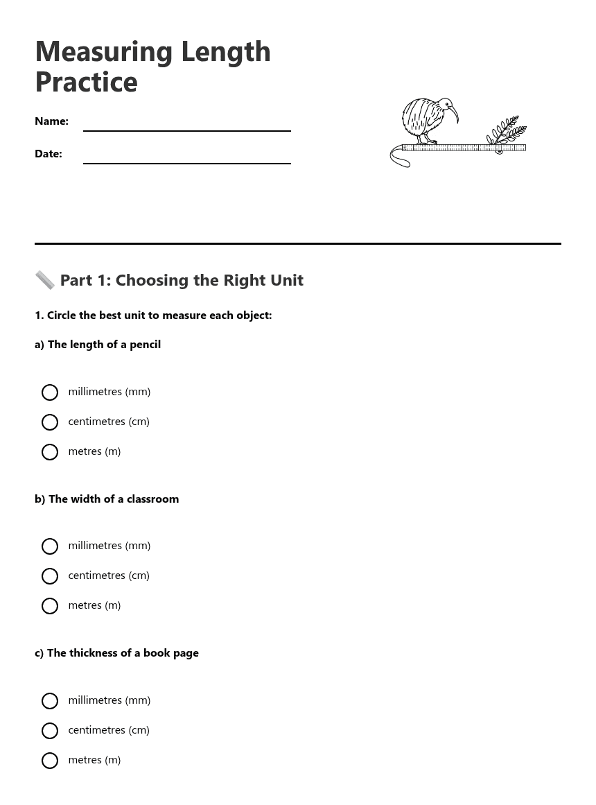 Measuring Length Practice worksheet preview
