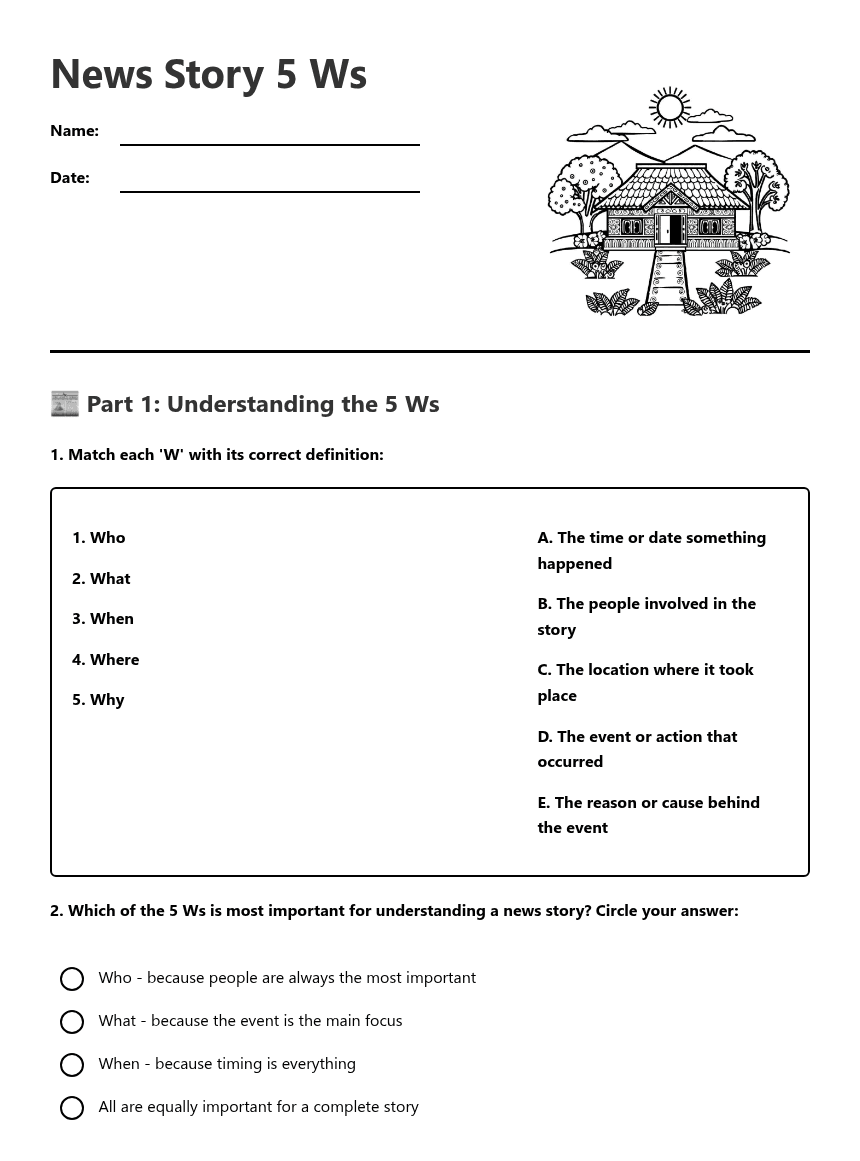 News Story 5 Ws worksheet preview
