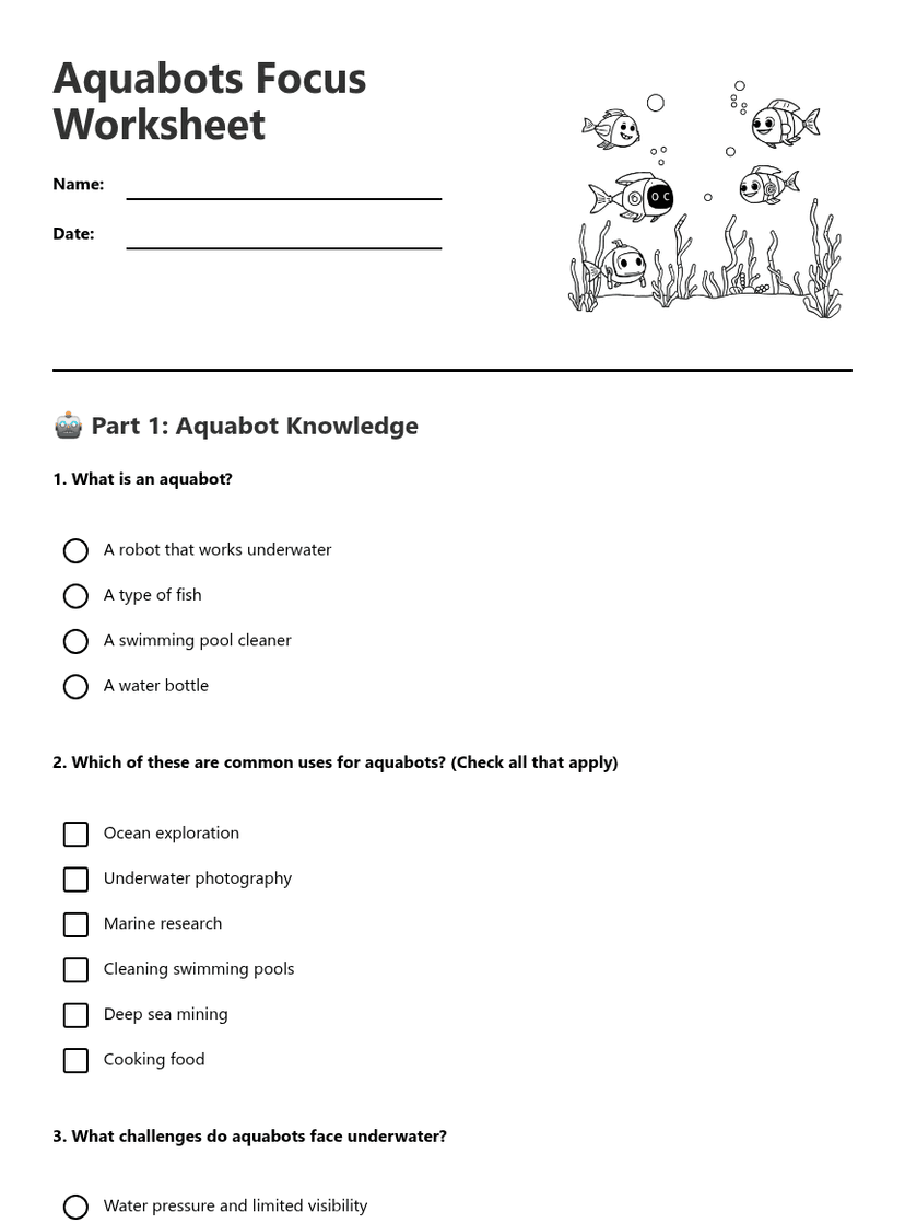 Aquabots Focus Worksheet