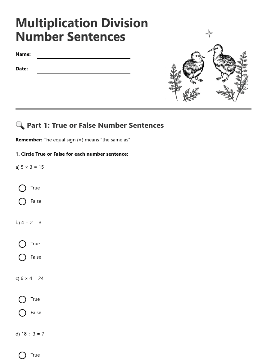Multiplication Division Number Sentences worksheet preview