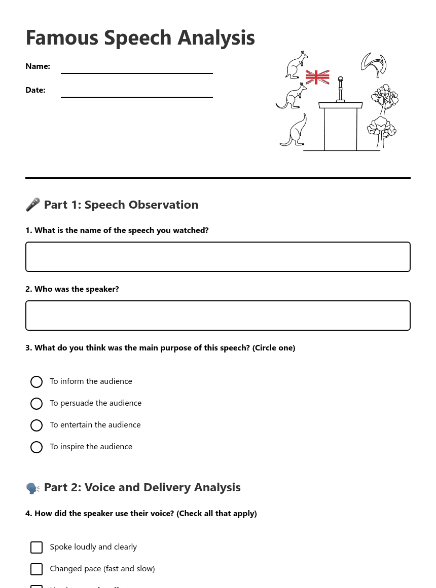 Famous Speech Analysis worksheet preview